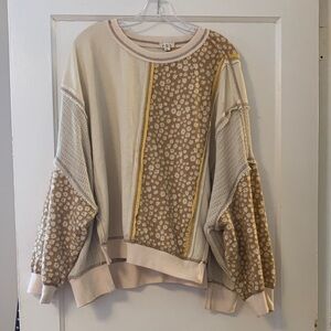 POL Waffle Knit OVERSIZED Sweatshirt - Cream and Tan